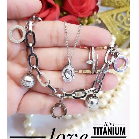 Set Perhiasan Silver Titanium Wanita Import 219224