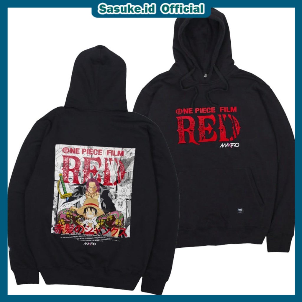 Sasuke.id- HOODIE JUMPER ANIME ONEPIECE RED MAXPRO BAHAN LEMBUT BISA COD