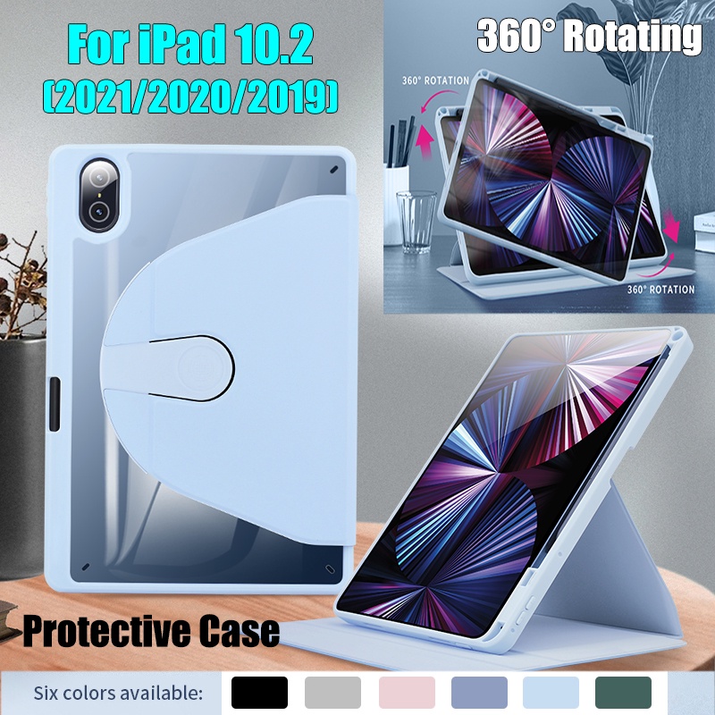 Untuk iPad 10.2 2021 2021 2019ipad 9th 8th 7th Generation Tablet Casing A2603 A2604 A2428 Fashion High End Akrilik Bening360° Casing Pelindung Penutup Flip Stand Putar