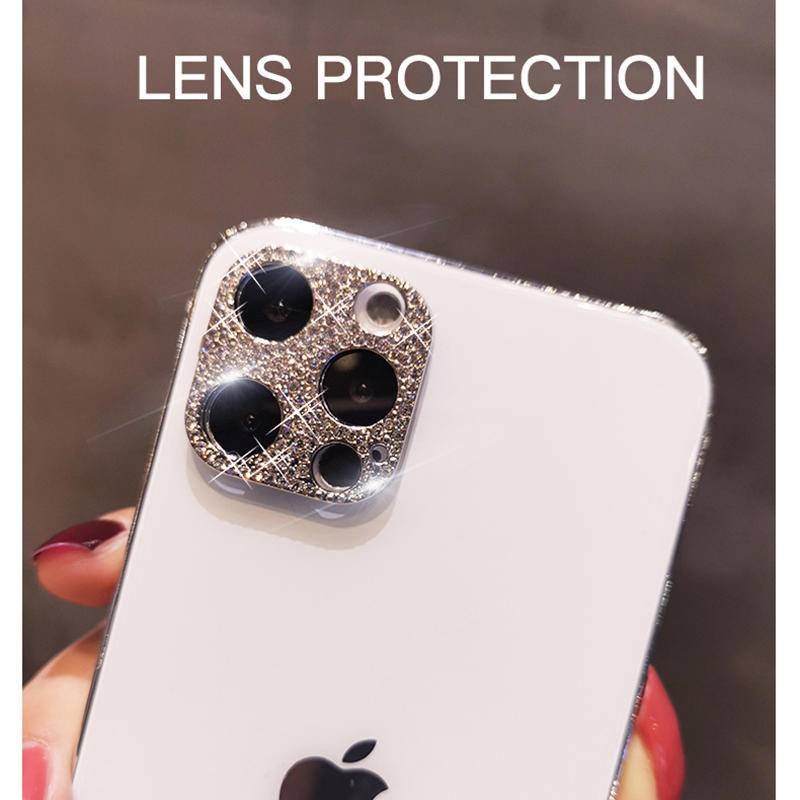 Case Pelindung Lensa Kamera Aksen Glitter Berlian Untuk iPhone 14 13 12 Mini Plus Pro Max