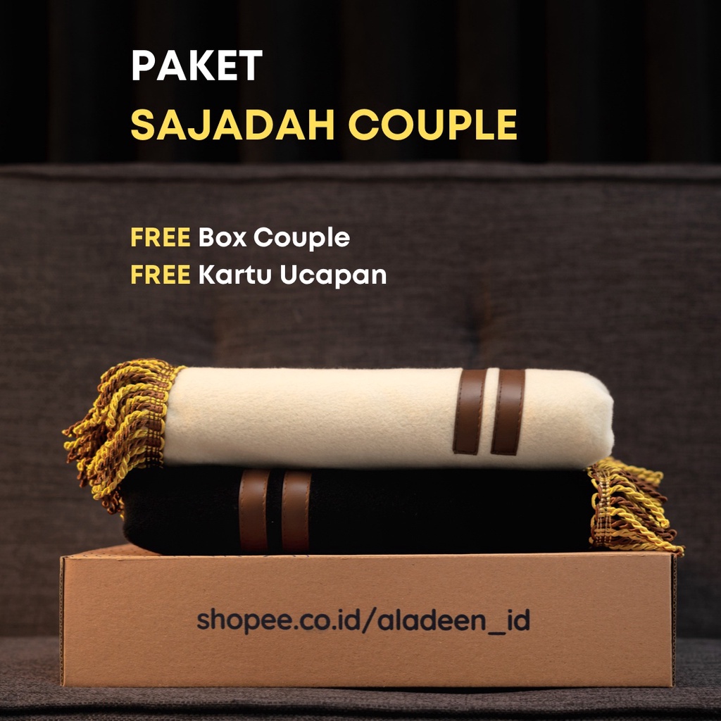 Sajadah Couple Aladeen Paket Sajadah Couple Ukuran dan Anak dengan Box dan Kartu Ucapan Aladeen (Tan