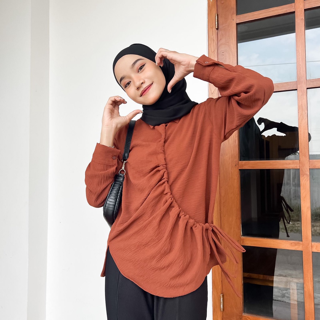 TANTI BLOUSE SERUT Kemeja Crinkle Wanita Model Megan Blouse Serut Crincle Airflow Atasan Wanita Terbaru Viral Kekinian Premium