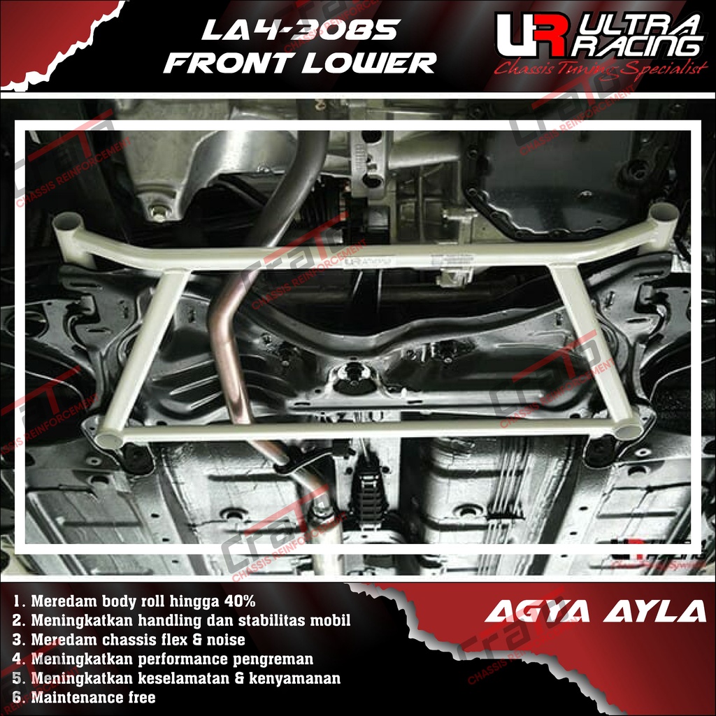 Aksesoris Stabiliser ULTRA RACING Safety Bar - Front Lower Bar 4 Points - Toyota Agya Ayla - LA4-308