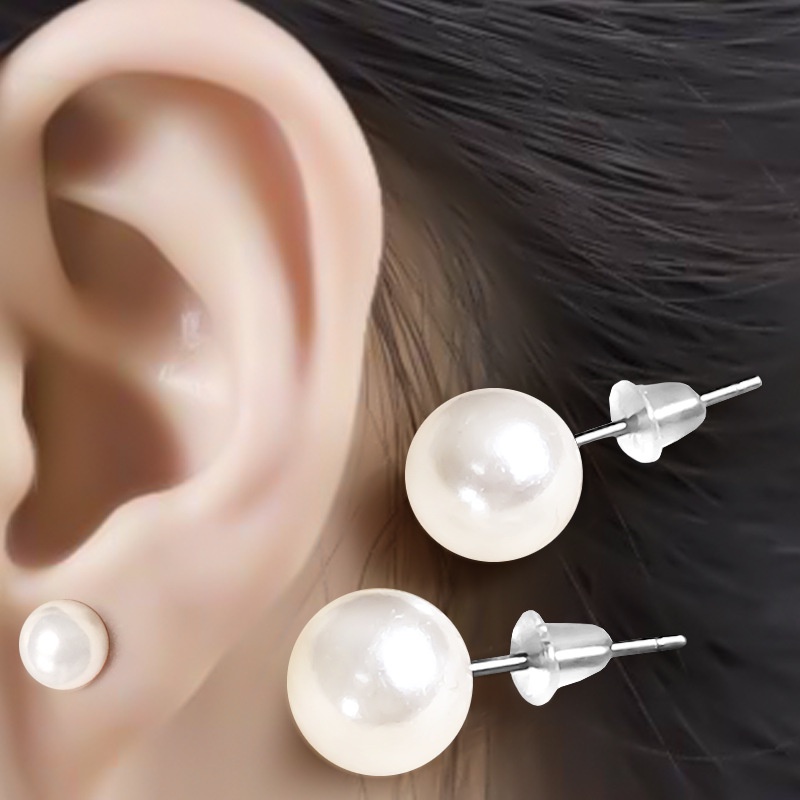 1 Pasang Anting Stud Mutiara Imitasi Bentuk Geometris Untuk Wanita