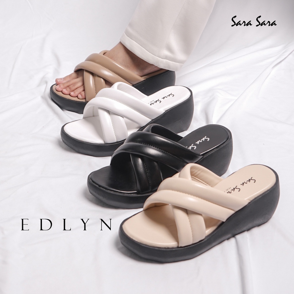 Sara Sara EDLYN Sandal wedges wanita casual sendal cewek ban dua silang kulit kekinian