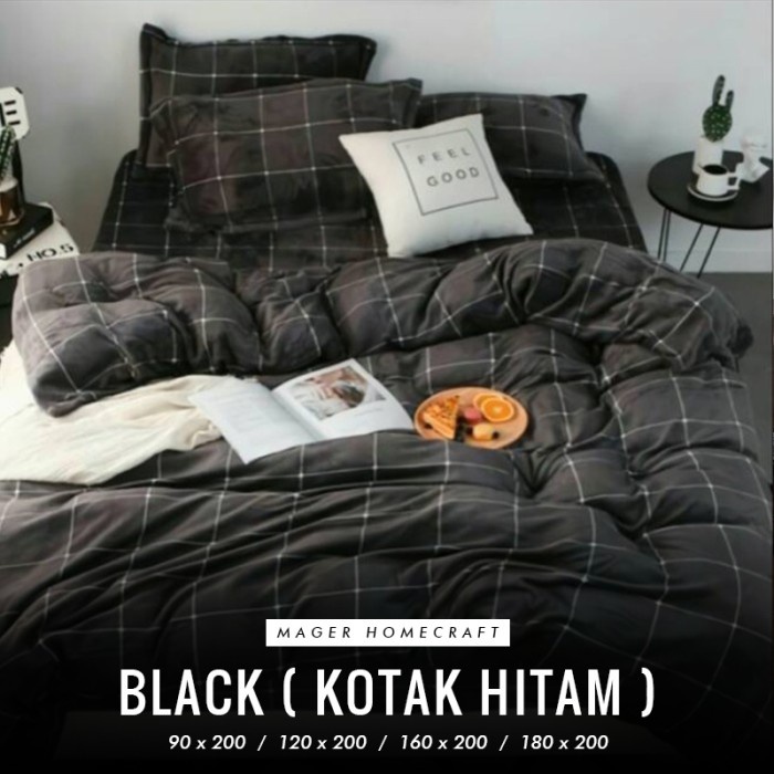 SPREI UKURAN 120 DOUBLE (120X200) POLOS & MOTIF - KOTAK HITAM