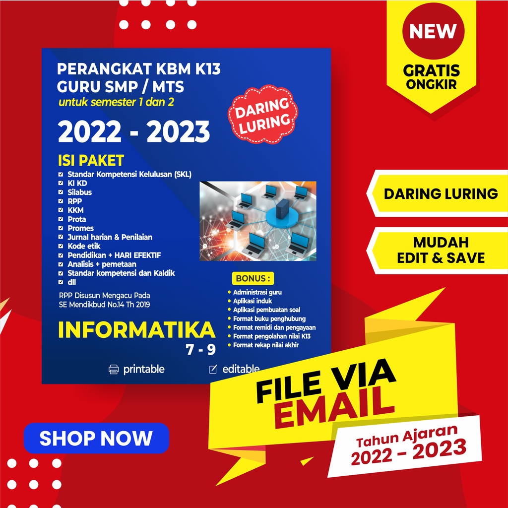 RPP INFORMATIKA SMP FORMAT 1 LEMBAR K13 KELAS 7, 8, 9 KURTILAS REVISI TERBARU DARING LURING
