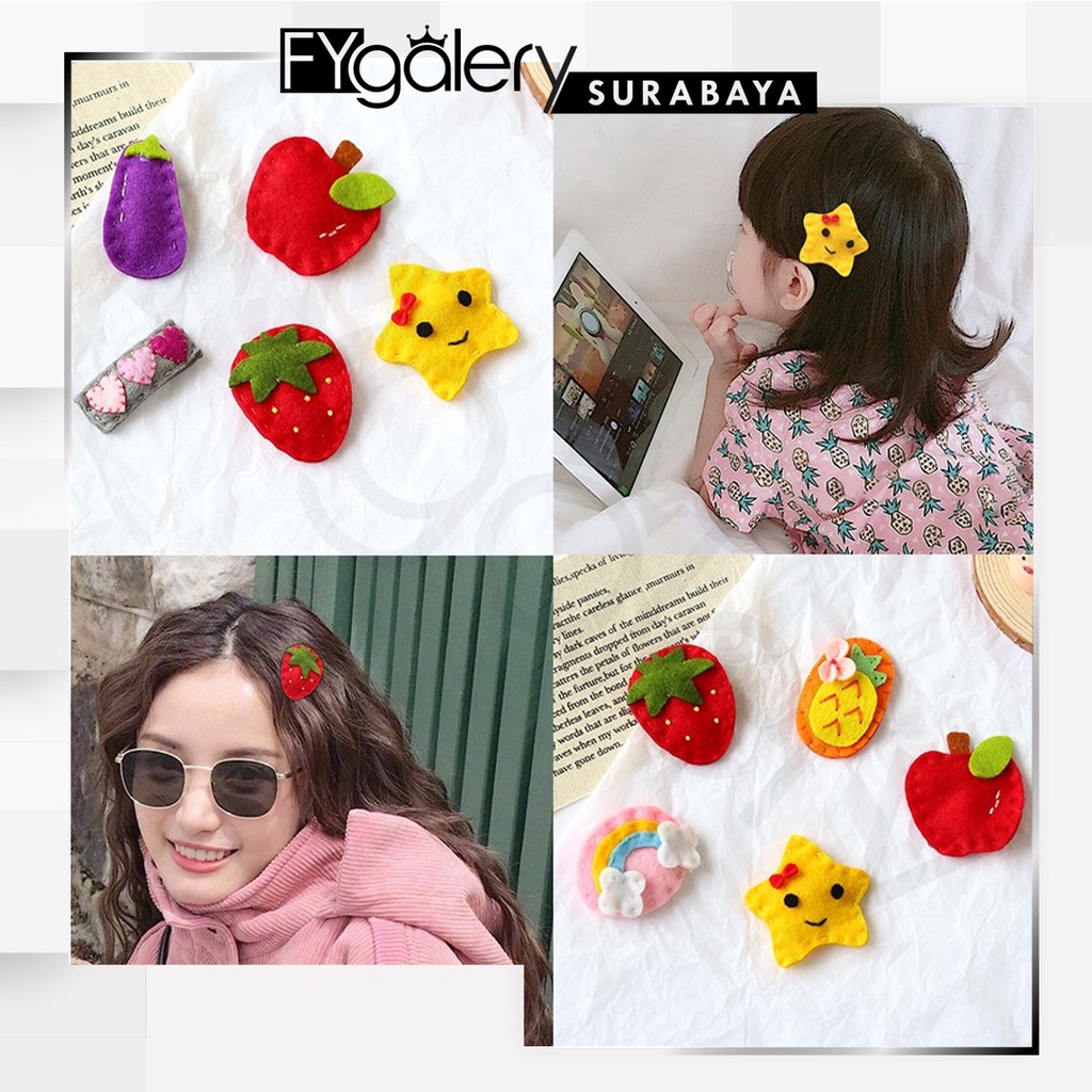 FYGALERYSURABAYA ACC145 Jepit Rambut Anak Kain Motif Karakter  Korea Hairpin Handmade Aksesoris Rambut Wanita