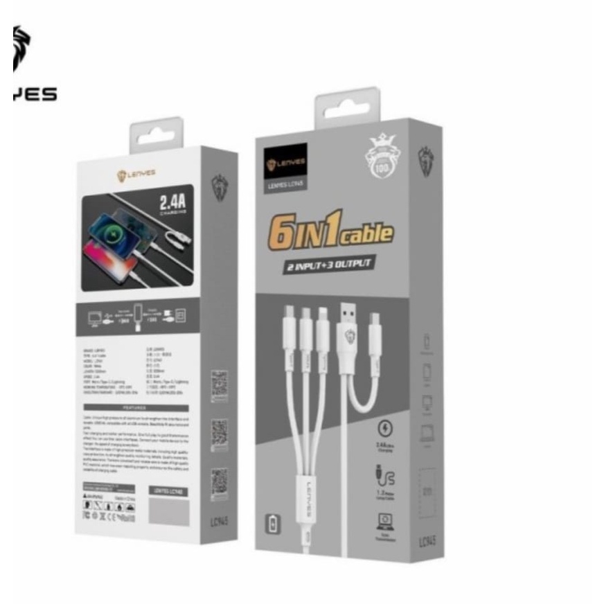 J428 ORIGINAL LENYES 6IN1 MULTIFUNGSI KABEL DATA TEBAL AWET DAN TIDAK MUDAH PUTUS SUPPORT FAST CHARGING CABLE FASTER  QUICK CHARGE UNIVERSAL High transmission Suport Charger qualcom flash maximum quallcom handphone androit qc tc lebih praktis