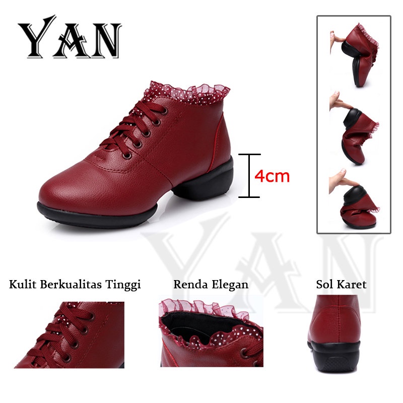 YAN Sepatu Dance Wanita Sepatu Dansa Latin/ Line Dance Semi Boots Renda Terbaru