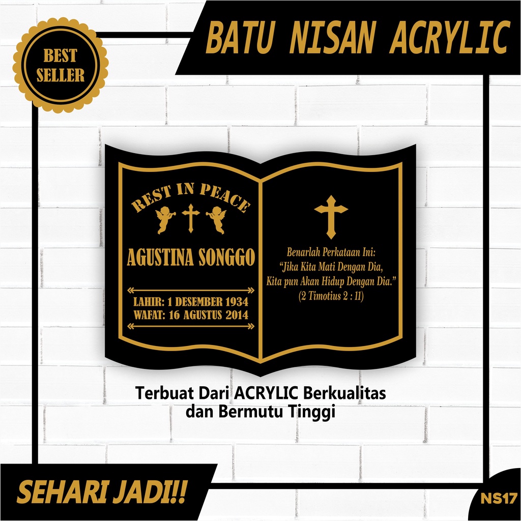 [SEHARI JADI] NAMA BATU NISAN ACRYLIC CUSTOM / NAMA MAKAM ACRYLIC KRISTEN / PAPAN NAMA NISAN BUKU UK