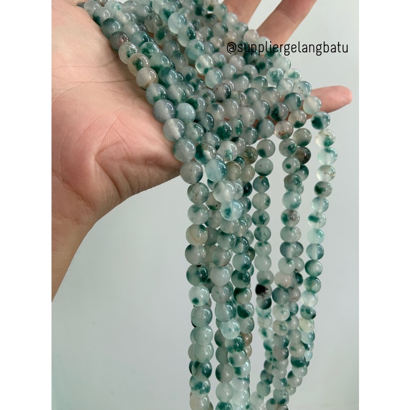 batu GIOK CINA 8mm JADE UKIR bahan gelang kalung NATURAL green akik