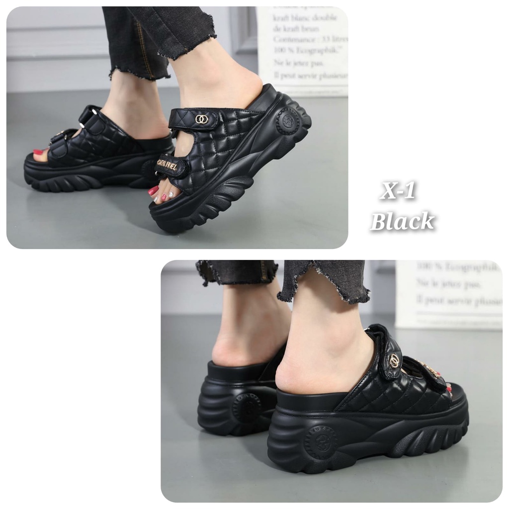 NEW ARRIVAL SEPATU WANITA WEDGES IMPORT KULIT CNAHEL TERMURAH KODE  X-1(SLOP) X-21(TALI BLKG)