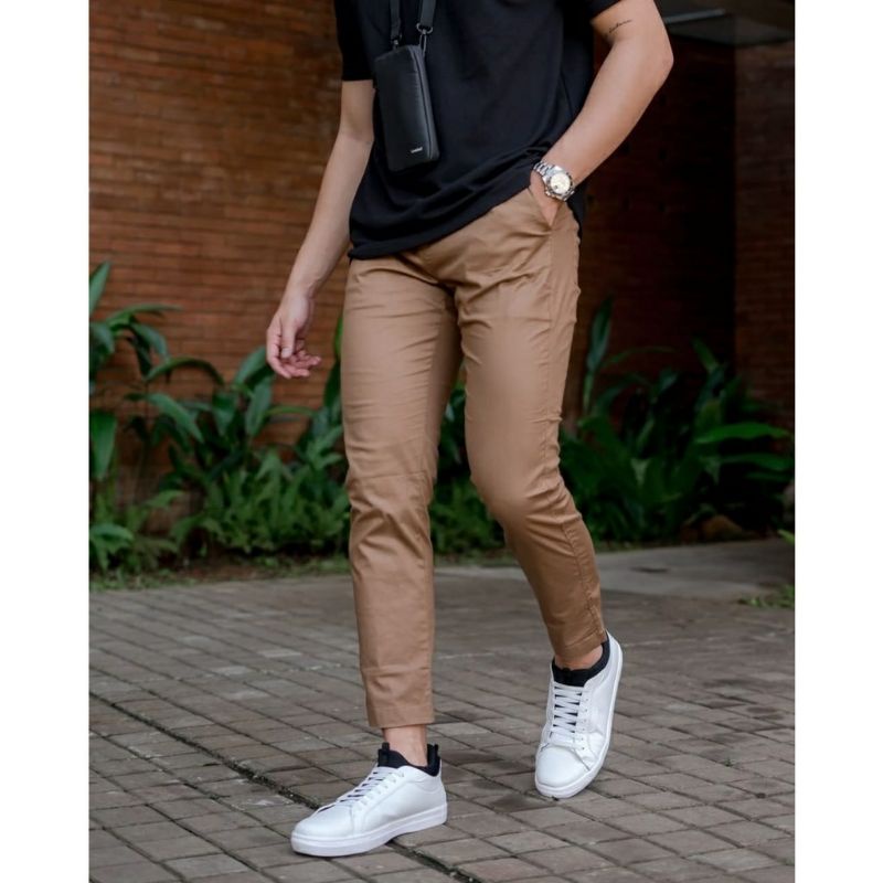 Celana Panjang Chino pria Slimfit KERJAHARIAN Santai Casual Formal Hitam abu