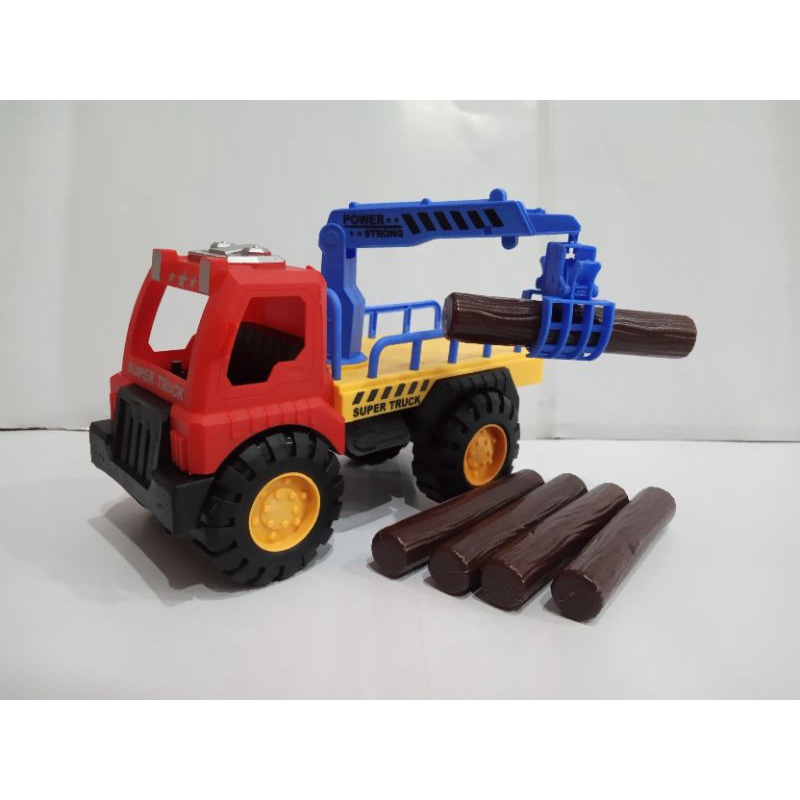 Mainan Anak Mobil Truk Pengangkut Kayu - Mainan Mobil Truk Angkut Kayu - Mainan Mobil Mobilan Truk -