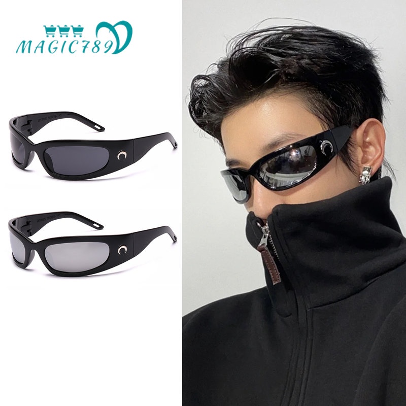 Papaozhu Keren Hitam Bulan Mark Terpolarisasi Kacamata Hitam Untuk Wanita Punk Sunnies Eyewear Anti Radiasi Kacamata Unisex Olahraga Mengemudi Bersepeda Nuansa Untuk Pria