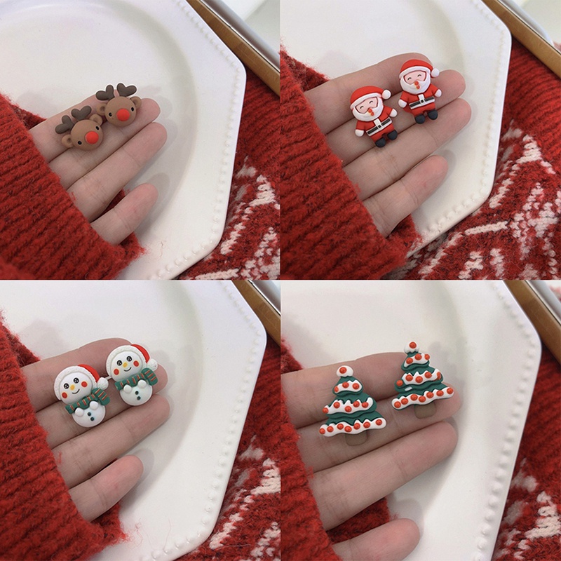 Anting Desain Santa Claus Snowman Bahan Resin Untuk Wanita