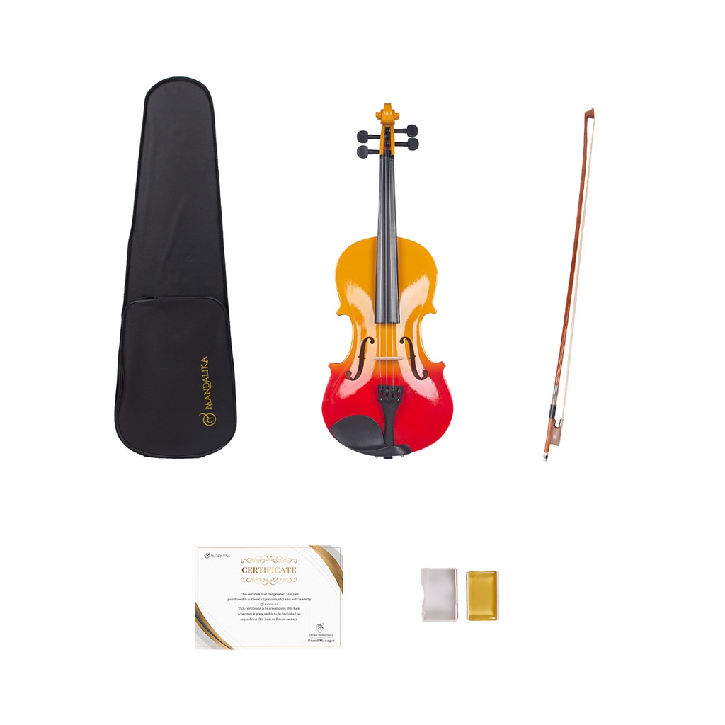Biola Akustik Mandalika Original RedBurst 4/4 Violin Fullset