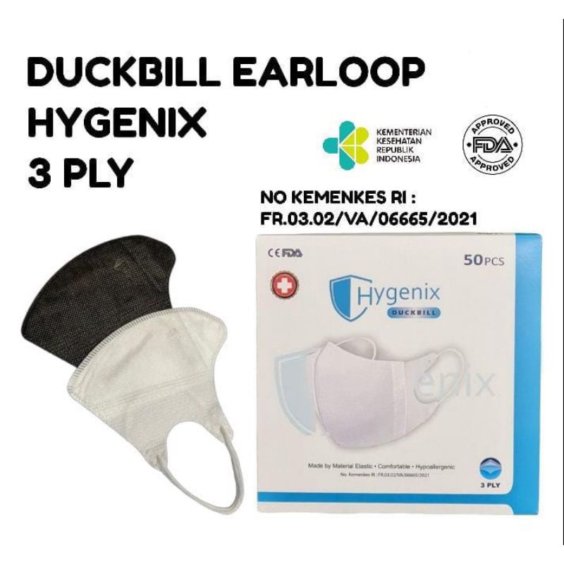 READY STOK DUCKBILL 3 PLY HYGENIX KEMENKES ADA EMBOS BAHAN HALUS ISI 50 DUCKBILL PROMO MURAH DUCKBILL HITAM PUTIH