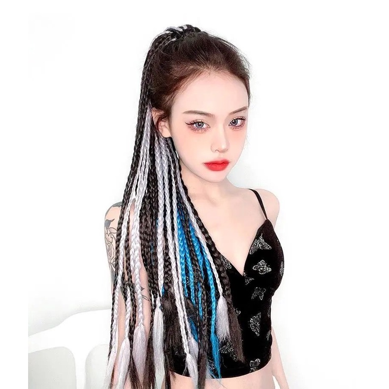 1pc Wig Rambut Ekstensi Model Kepang Panjang Warna Campur Gaya Hip Hop Y2K Untuk Wanita