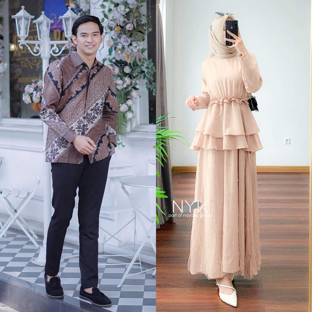 BISA COD - COUPLE GAMIS ELAINE BRUKAT TILLE TULLE MUTIARA - COUPLE DRESS KONDANGAN BRUKAT MODERN - BAJU WISUDA REMAJA KEKINIAN - COUPLE GAMIS MUSLIM - BAJU COUPLE PASANGAN