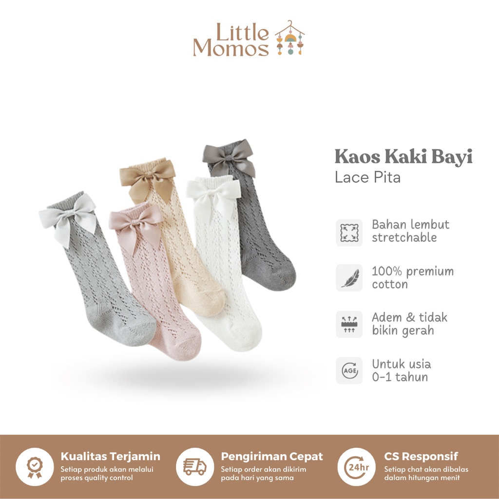 Little Momos Kaos Kaki Panjang Anak Bayi Pita 0-1 Tahun / Kaos Kaki Lace Anak Bayi