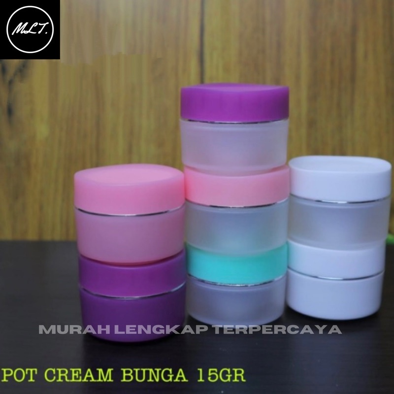 POT CREAM PP BUNGA 15 GRAM IMPOR POT BUNGA 15GRAM / POT BUNGA 15GR FULL WHITE PUTIH PINK HIJAU TOSCA FROSTED TRANSPARAN PINK