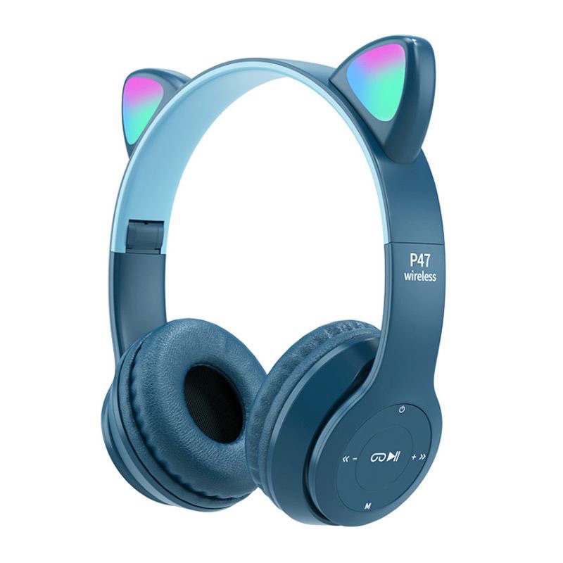 Headset Bluetooth Telinga Kucing Headphone Lucu LED Wireless Promo By sen