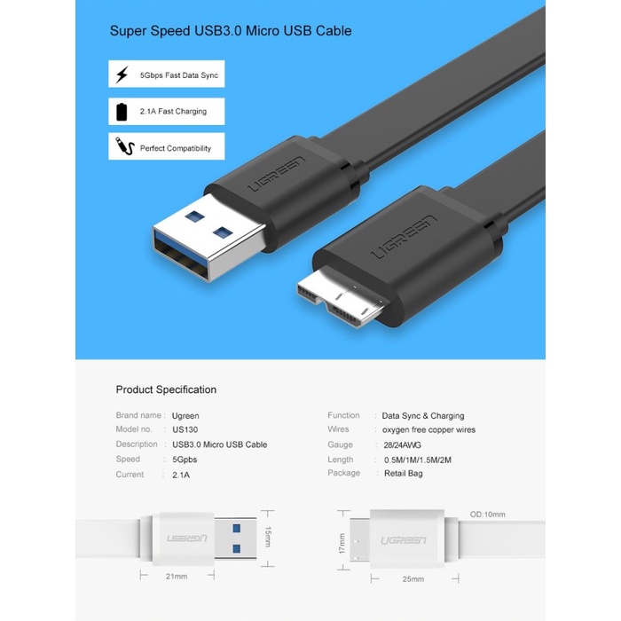 UGREEN Kabel data HDD Harddisk External USB 3.0 - US130