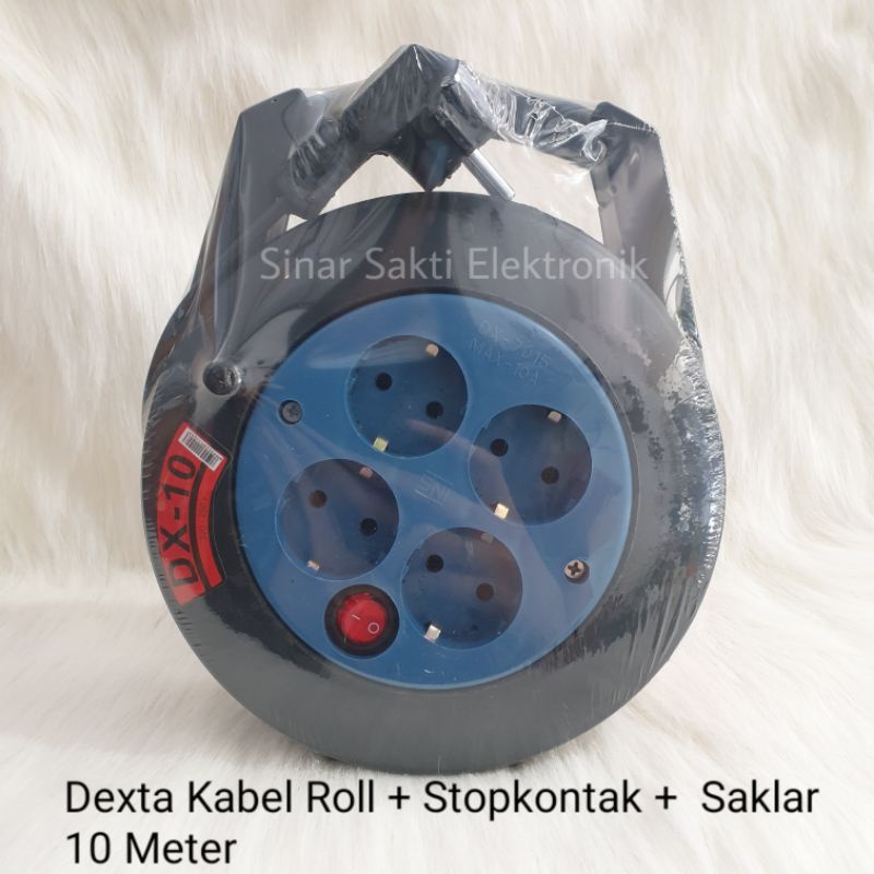 Dexta Kabel Roll Rol StopKontak Box Bulat Listrik 10m 10 Meter Saklar