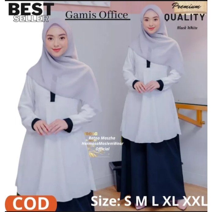 BAJU SERAGAM MODEL TUNIK (PUTIH LISS HITAM) BISA DIPAKE SERAGAM SEKOLAH/GURU/PEMDA/PNS WANITA