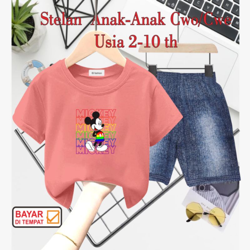 ((IB))SETELAN ANAK2 UNISEX SEMI JEANS/M1CK3Y DIGITAL SABLON