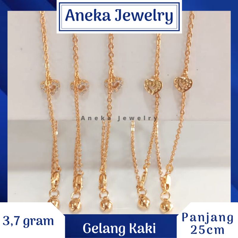 Gelang Kaki Gantung Love Mata2, Perak 925, Sepuh Emas Rosegolx