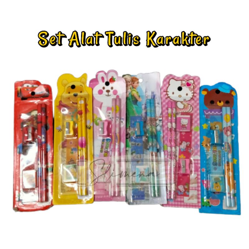 

Paket Alat Tulis Karakter - Perlengkapan Sekolah Anak - Set Pensil Penggaris Penghapus Rautan Anak Karakter - Mini Stationary Set Alat Tulis 5 in 1- Karakter Car Minnie the Pooh Elsa Frozen bello Kitty beruang kelinci