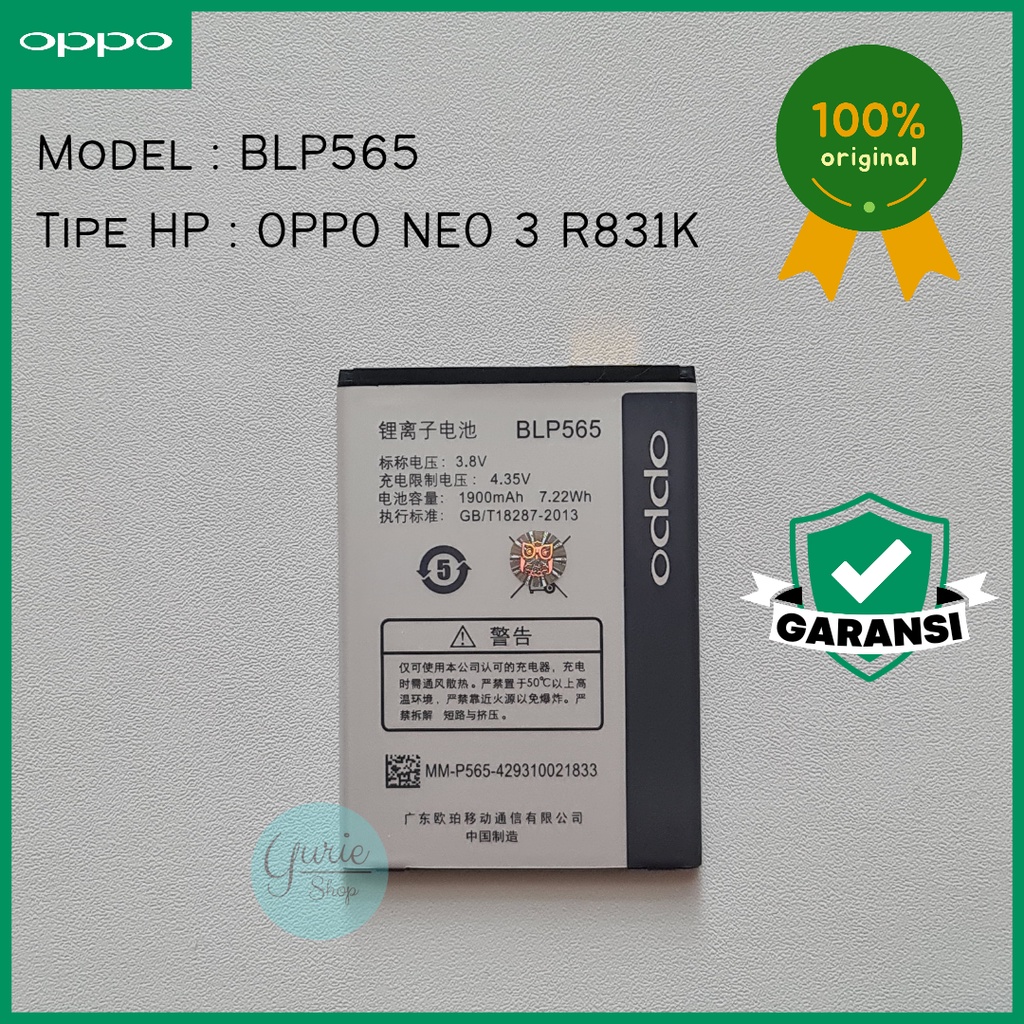 BATERAI BATTERY BATRE OPPO NEO 3 R831K BLP565 BLP-565 ORIGINAL