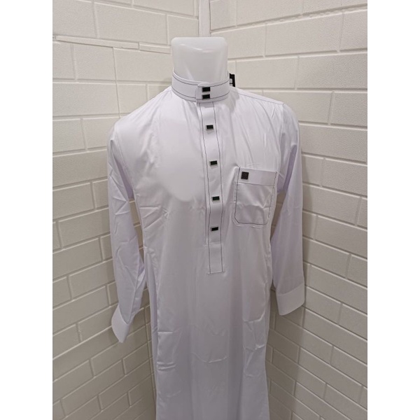 Jubah Gamis Al-Wafa/AWF Pria Dewasa Medium Gold Warna Putih Polos Lengan Panjang Manset