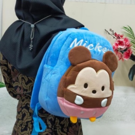 Toysopedia Tas Ransel 2Resleting Ufufy Pooh Mickey Minnie Pooh Gajah Dumbo /Backpack Anak TK SD/Tas Sekolah Karakter