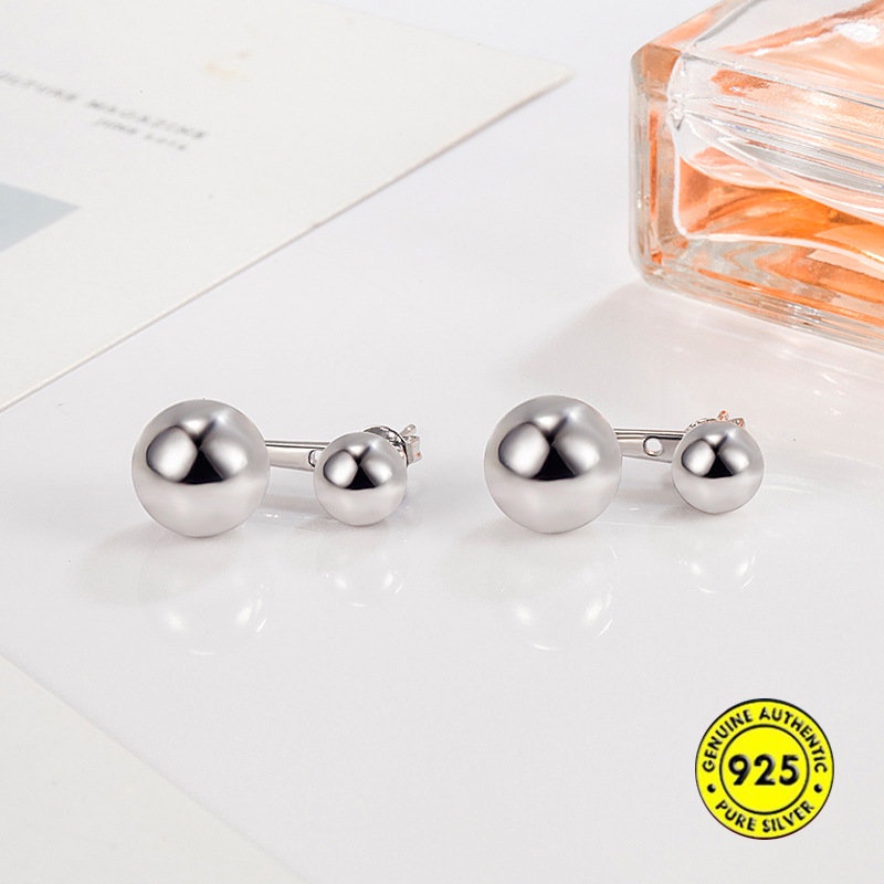 Anting Tusuk Bentuk Bola Bulat Ganda Glossy Untuk Wanita U1047