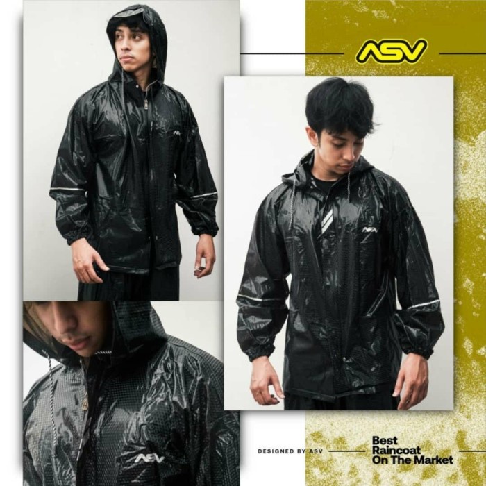 Set Jas Hujan Karet Set jaket Lengan Celana ASV 4 04 ASv04 Motif Carbon Metalic Elastis Hitam Coklat