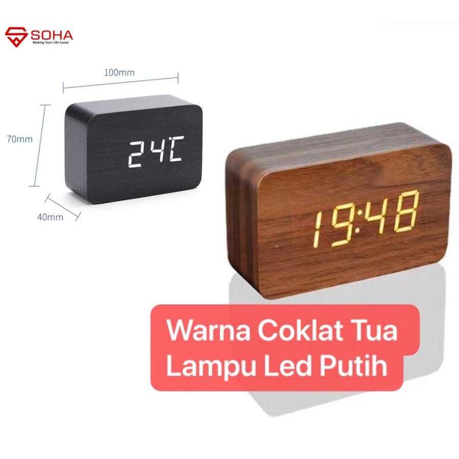 Jam Meja Motif Kayu Digital Led Weker Desain Size Mini Motif Wood Alarm LED Clock Waker Suhu temperature date Tanggal Jam Kerja