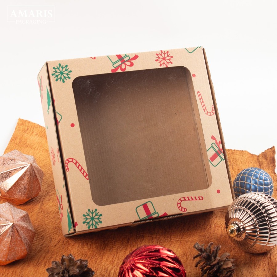 

10 pcs Kardus Mika Packaging Hampers Box Natal Kemasan Kue Kering Pie Dus Cheese Cake Ukuran 22x22x7cm