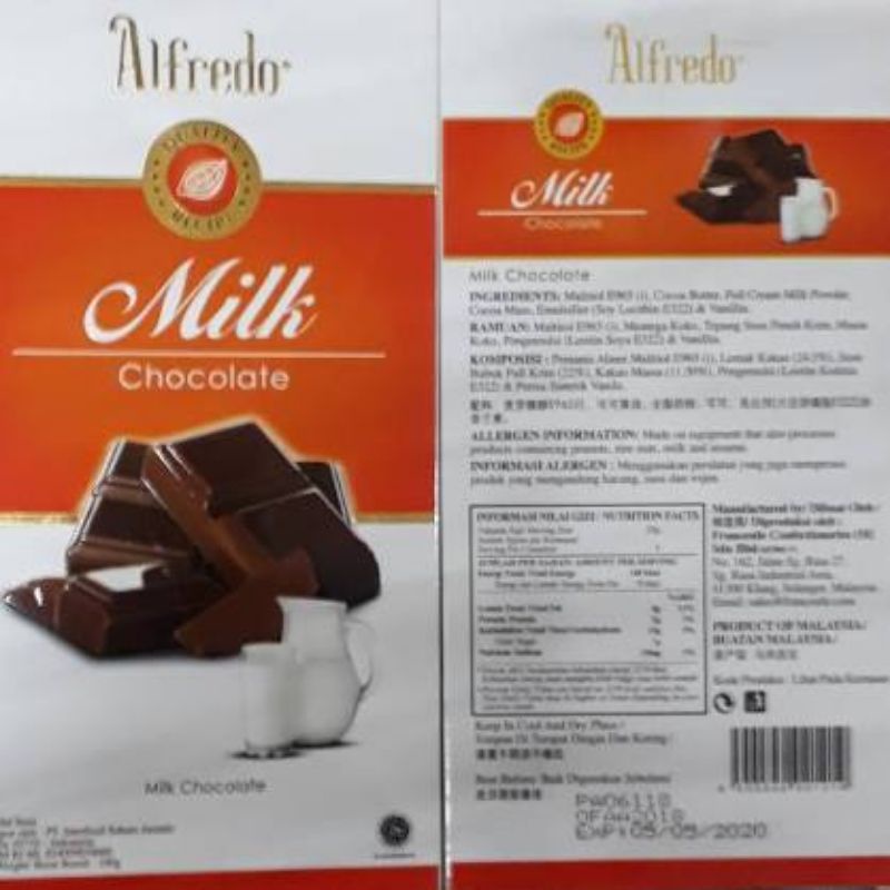 

ALFREDO MILK CHOCOLATE COKELAT BAR 100GR