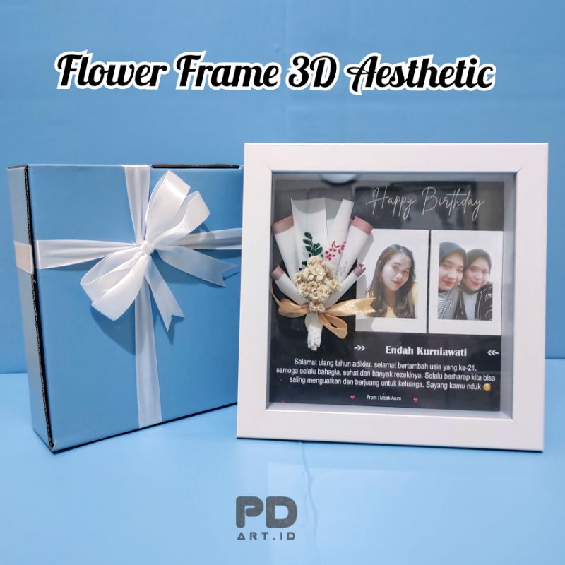 Kado Ulang Tahun Flower Frame 3D Aesthetic + Box Kado Premium