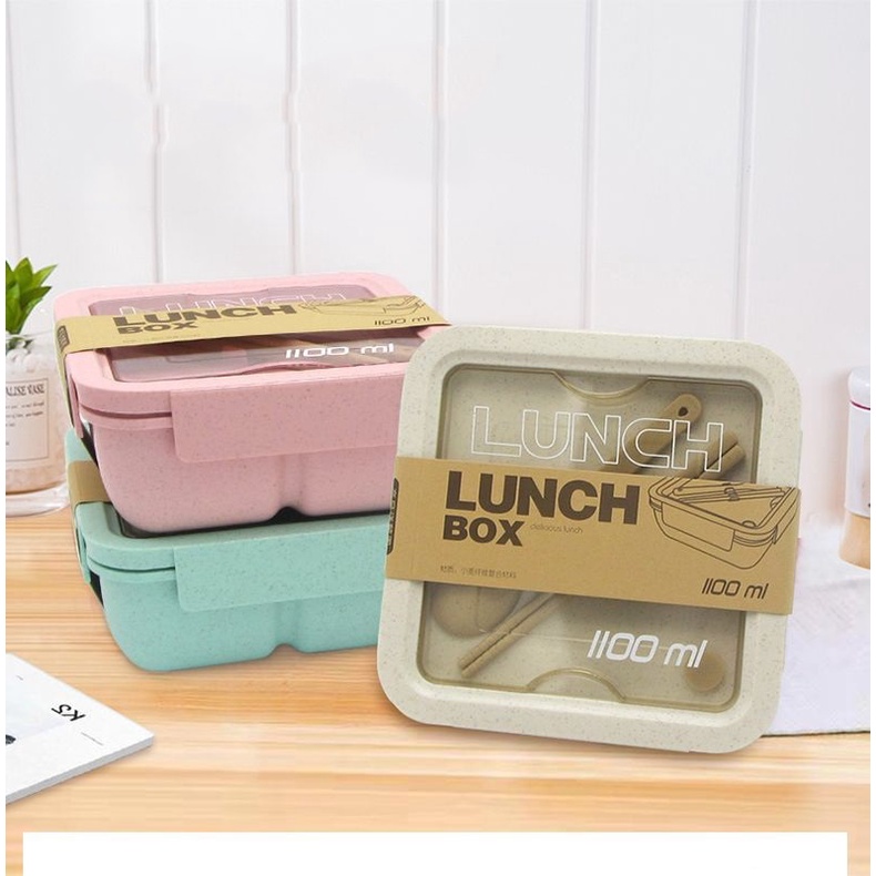 KOTAK MAKAN BEKAL LUNCH BOX BAHAN JERAMI KAPASITAS 1100 ML