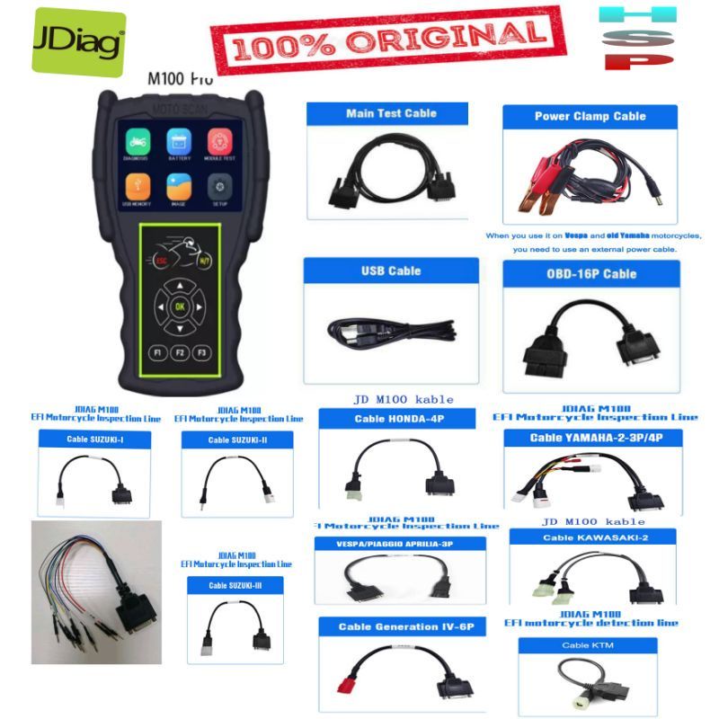 JDiag M100 Pro Paket Universal Honda/Yamaha/Kawasaki/suzuki Scaner motor injeksi