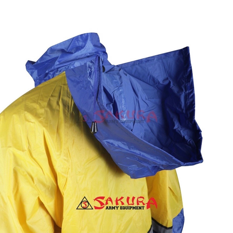 Jas Hujan Setelan jaket celana Kombinasi Mepati M-24 Kombinasi 2 warna bahan parasit warna biru dan kuning