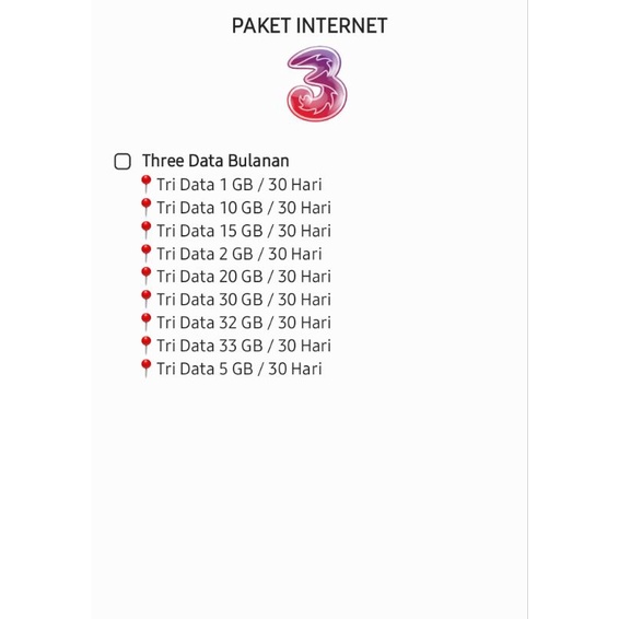 PAKET INTERNET 3 DATA BULANAN PAKET DATA 3 MURAH