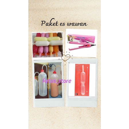 PAKET Plastik Es Wawan 50 pcs, Botol Pengisi, Catokan Penutup