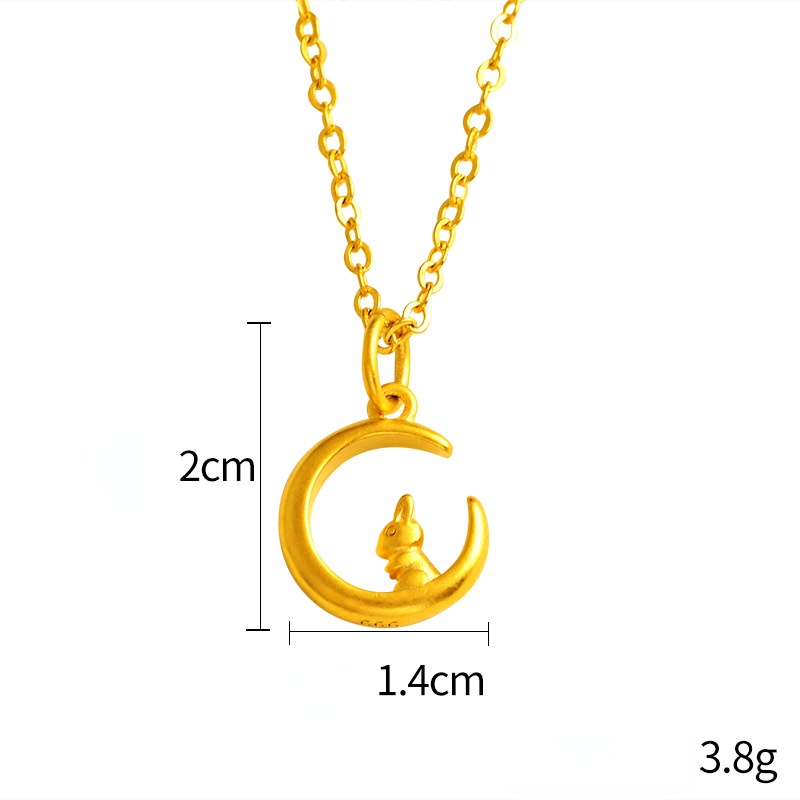 Goldkingdom Perhiasan Fashion 24K Bangkok Aksesoris Ready Stock Moon Rabbit Running To The Moon Rabbit Pendant Acacia Pendant Jade Rabbit Dengan Bulan