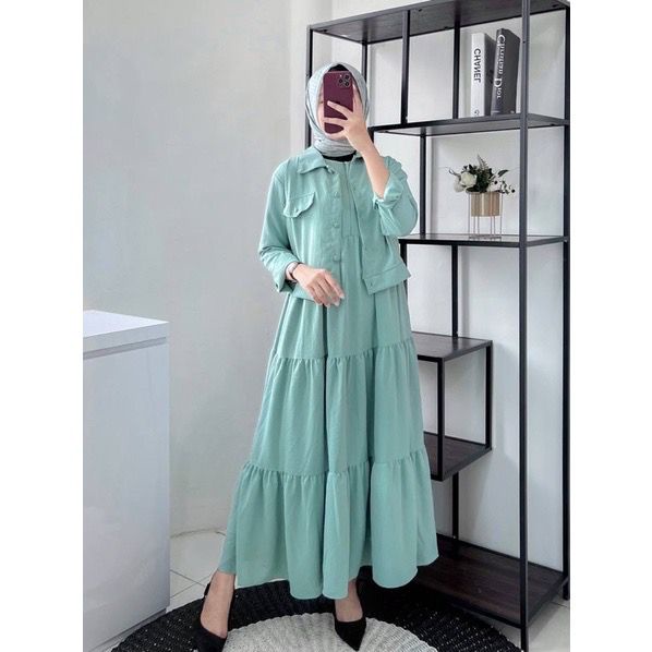 ANDREA 2 IN 1 DRESS ( DRESS+VEST) SETELAN WANITA AIRFLOW CRINCKLE DEODORA PREMIUM RAYON